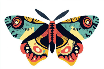 vibrant hand drawn butterfly illustration with bold colors and intricate patterns