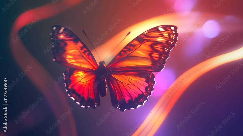 Poster vibrant butterfly with colorful lights creating a dreamy and ethereal atmosphere in a surreal artist