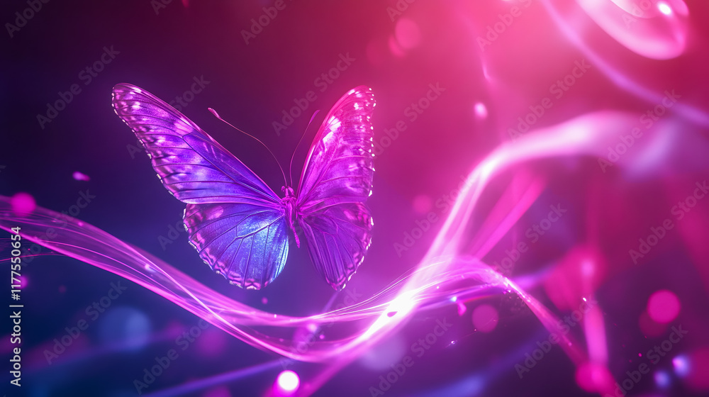 Poster colorful butterfly in abstract background with vibrant lights and soft waves creating an enchanting 