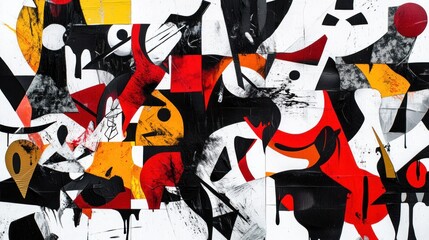 Abstract artwork featuring bold colors and geometric shapes.