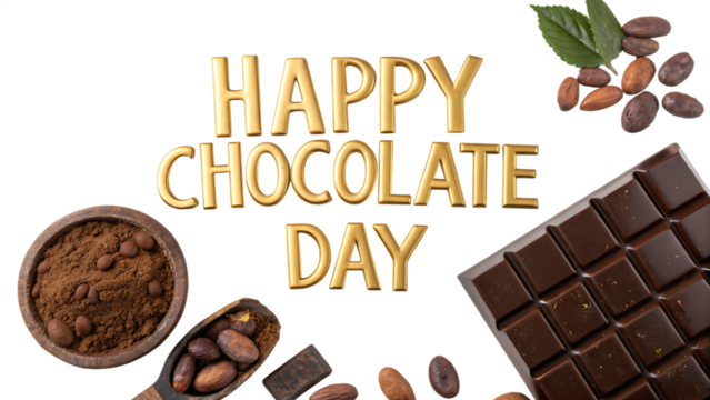 Happy Chocolate Day Celebration with Sweet Delights golden text isolated on white background as transparent. PNG.AI GENERATED