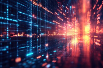 Fototapeta premium Illuminated Data Streams in a High-Tech Digital Landscape