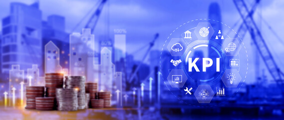 KPI, Key Performance Indicator concept, Management data System KPI connected database follow earnings, operations and sales data, Financial business data analytics graph dashboard.