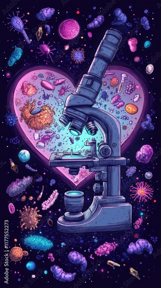 Aufkleber microscopic exploration of cellular life forms in a heart shape