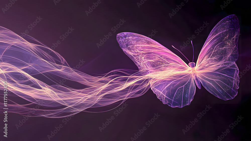 Poster ethereal butterfly with flowing light trails on a dark background creating a mesmerizing visual effe