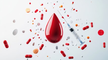 Blood Drop Syringe and Medication: A Visual Representation of Healthcare and Treatment