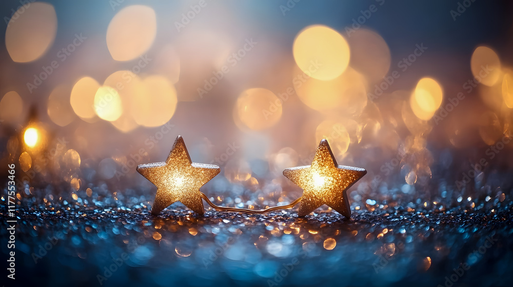 Aufkleber glowing stars against a blurred background with sparkling bokeh lights creating a dreamy and festive