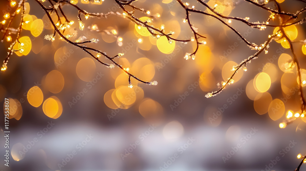 Aufkleber magical winter scene with twinkling lights and frosty branches creating a warm holiday atmosphere in
