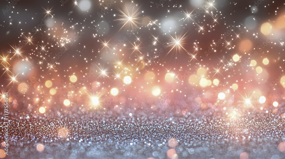 Poster ethereal sparkling background with glowing stars and soft bokeh effect for elegant and festive desig
