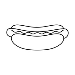 Outline hot dog icon with minimalist style. Vector illustration isolated on white background. 