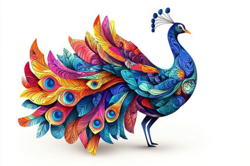 Obraz premium vibrant hand drawn peacock illustration with colorful, intricate feather details