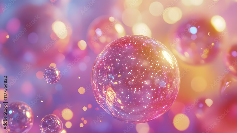 Poster beautiful colorful bubbles with sparkles and shimmering lights in a soft pastel background for abstr
