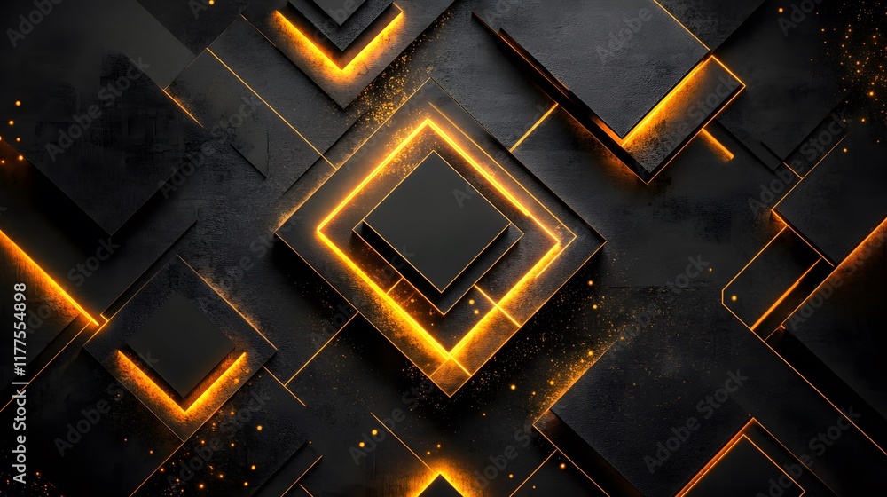 Aufkleber dynamic geometric shapes with illuminating lines digital art abstract design dark background modern 