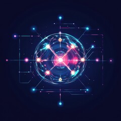 Obraz premium Colorful abstract representation of an atom, featuring bright lights and modern digital elements.