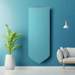 Stylish living room featuring a turquoise wall, modern furniture, and a decorative plant.