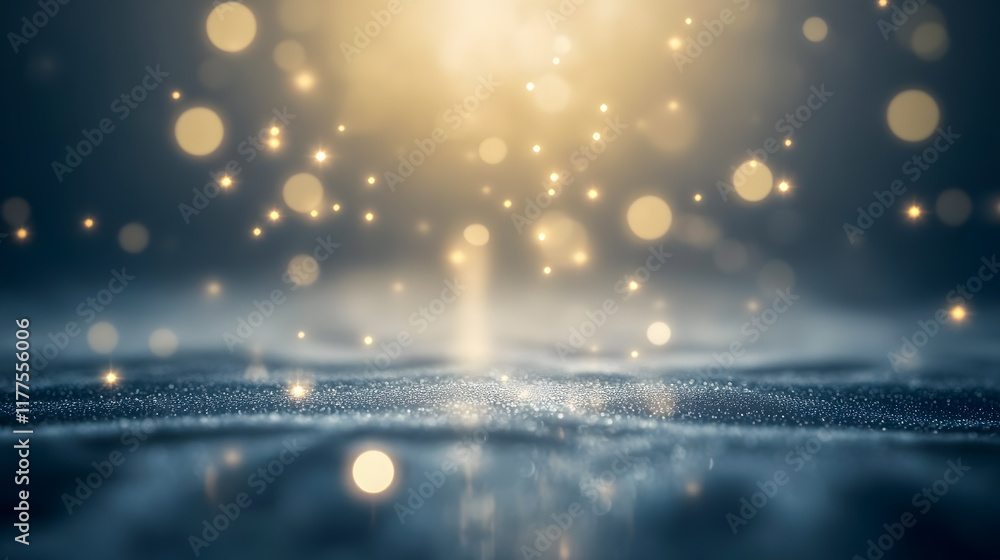Poster soft glowing bokeh lights abstract background with gentle waves and shimmering particles creating a 