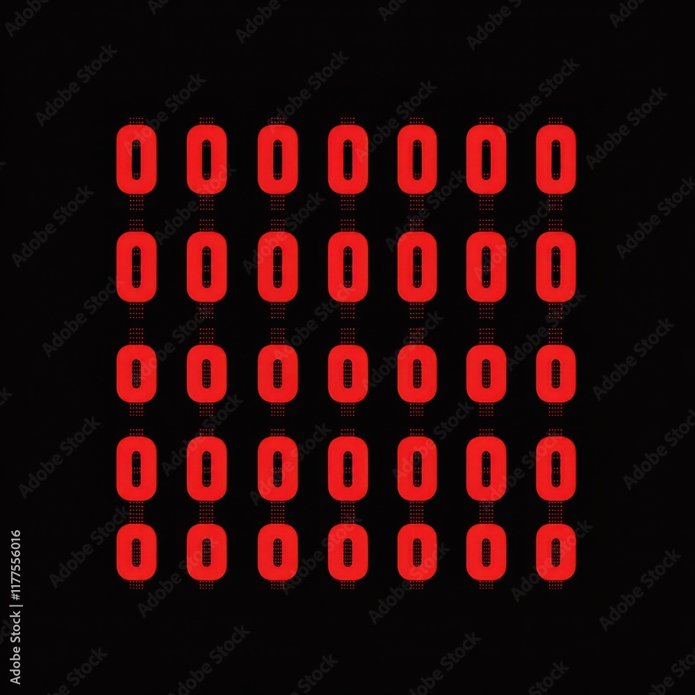 Poster a striking pattern of red zeros on a black background, creating a bold visual impact.