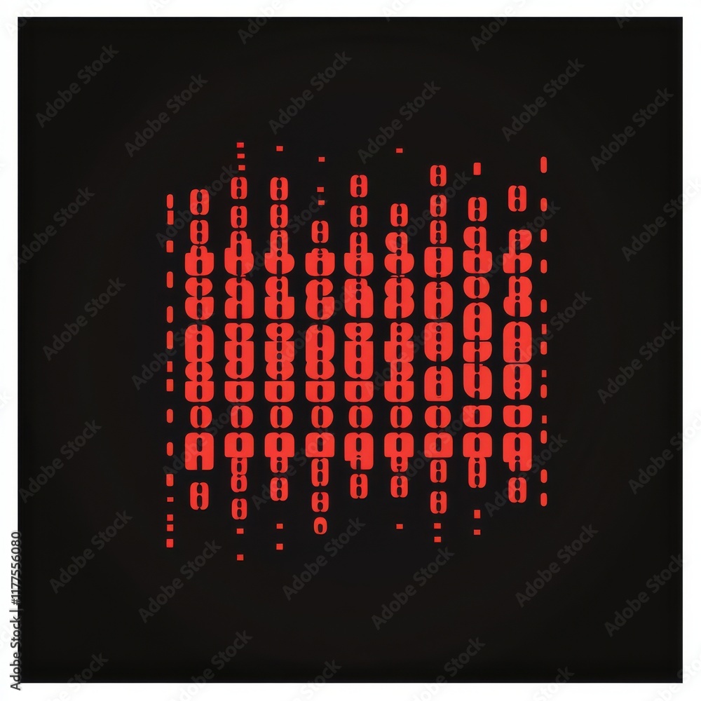 Fototapete Abstract red binary code pattern on a black background, creating a tech-inspired visual effect.