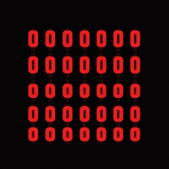 A striking pattern of red zeros on a black background, creating a bold visual impact.