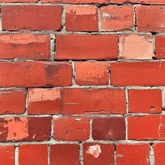 Obraz premium A close-up view of a textured, red brick wall with varied tones and weathering, showcasing urban charm.