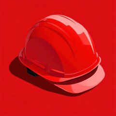 Vibrant red construction helmet set against a bold red background.