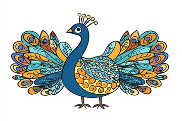 Fototapeta premium vibrant hand drawn illustration of peacock with colorful feathers and intricate patterns