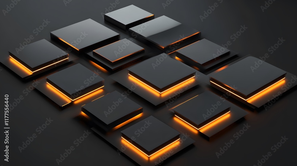 Poster dynamic abstract composition of illuminated blocks digital space graphic design modern aesthetics to