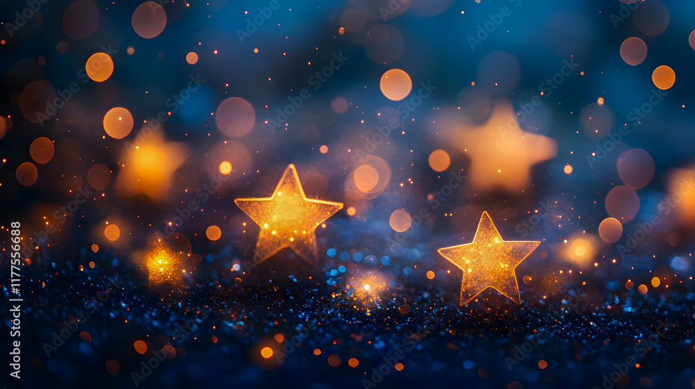 Aufkleber magical glowing stars with bokeh background creating a sparkling night atmosphere in soft blue and o
