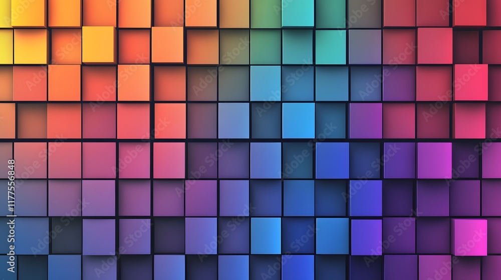 Poster vibrant colorful cube patterns digital art abstract design studio close-up visual harmony