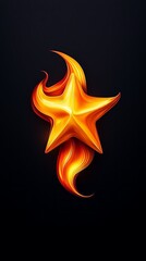 Fiery Star: A 3D rendering of a golden star engulfed in flames against a dark background.