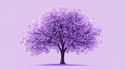 Obraz premium A solitary purple tree stands tall against a pale lavender background