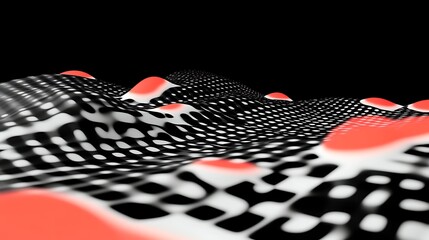 Abstract Black White Red Wave Pattern Design