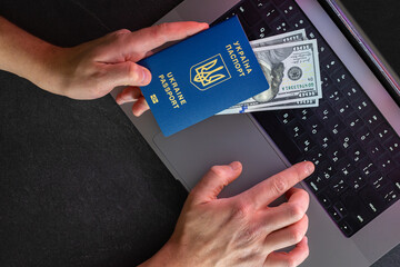 Ukrainian passport. Online visa or immigration for citizens of Ukraine. Travel concept.
