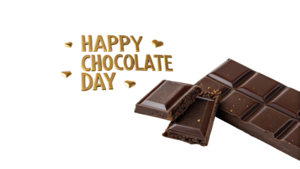 Happy Chocolate Day Celebration with Sweet Delights golden text isolated on white background as transparent. PNG.AI GENERATED