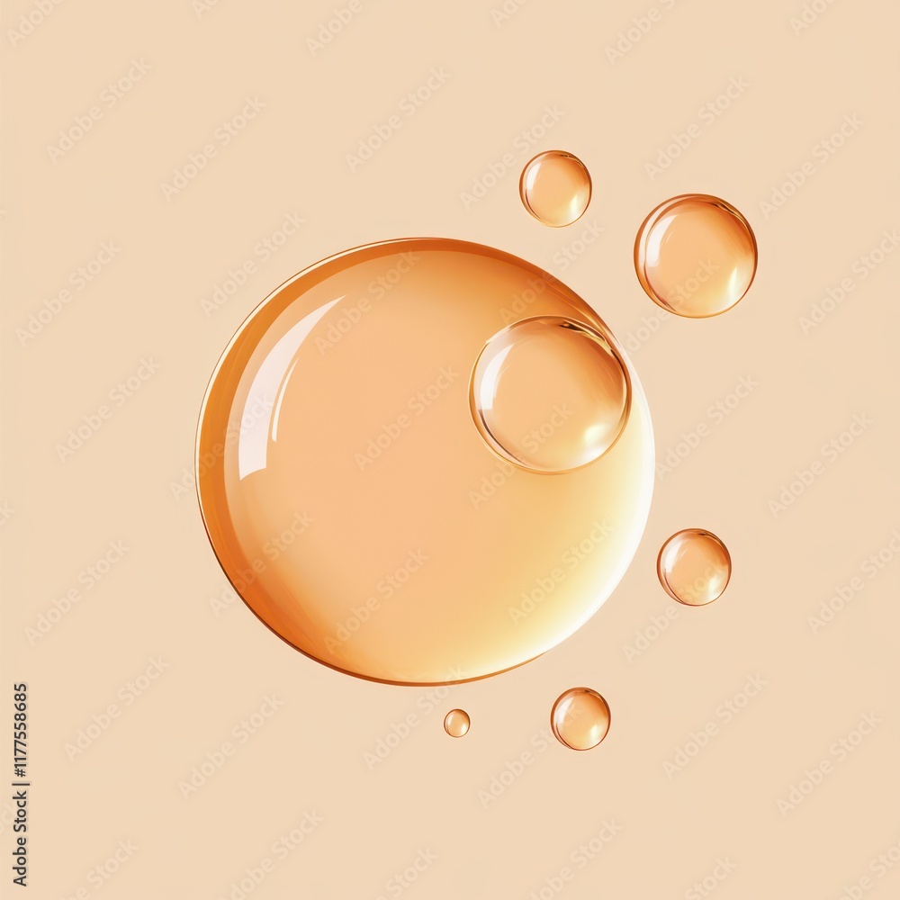 Poster close-up of glossy liquid droplets on a cream background, creating a smooth and inviting visual.
