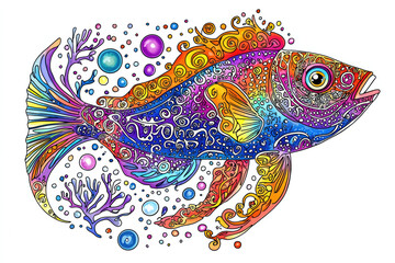 Obraz premium vibrant hand drawn illustration of rainbow fish with intricate patterns