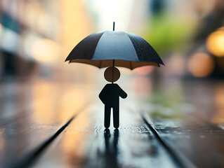 Paper people with umbrella