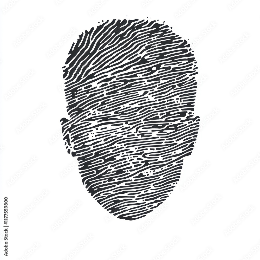 Poster abstract representation of a human face created with intertwining linear patterns.