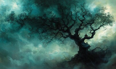 Obraz premium Mystical treehouse in ethereal mist, fantasy art