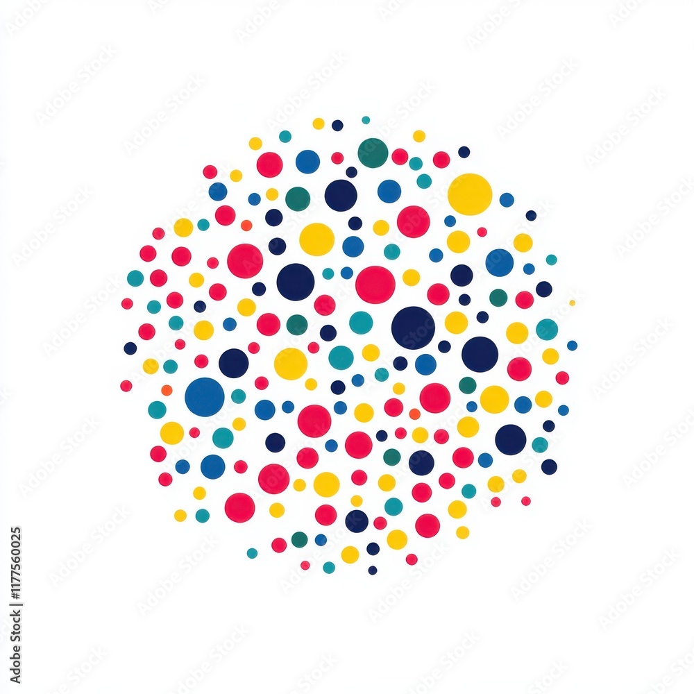 Poster colorful abstract pattern featuring vibrant circles in various sizes on a white background.