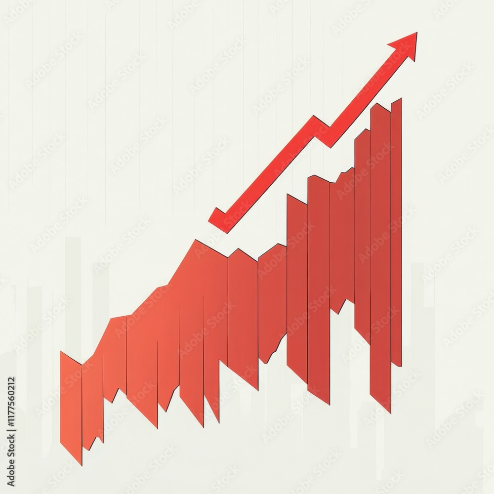 Aufkleber dynamic red graph indicating growth and market trends with an upward trajectory.