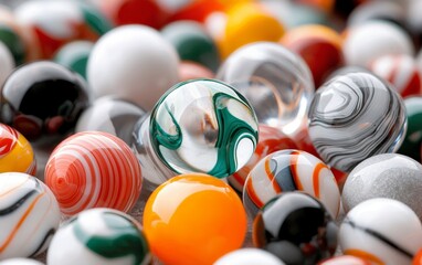 Colorful Glass Marbles Close Up Swirled Patterns Texture Background Collection of Marbles