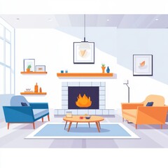 Stylish modern living room with a cozy fireplace and contemporary decor.