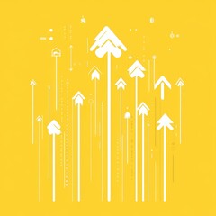 Abstract design of white arrows rising against a bright yellow background, symbolizing growth and progress.