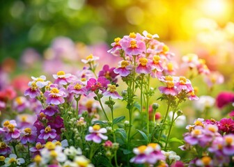 Fototapeta premium Miniature Nemesia Garden: Vibrant Blooms in Tilt-Shift Focus