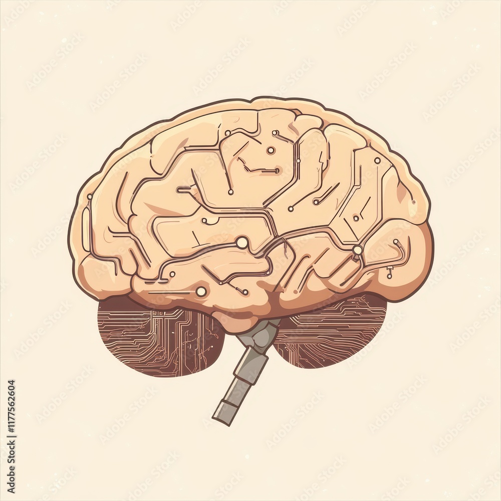Aufkleber abstract illustration of a brain with circuit patterns, symbolizing technology and innovation.
