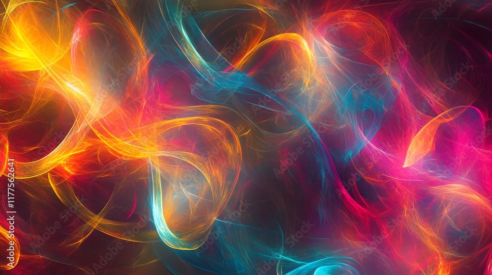 Poster dynamic abstract art displaying colorful swirls and light effects digital design vibrant environment
