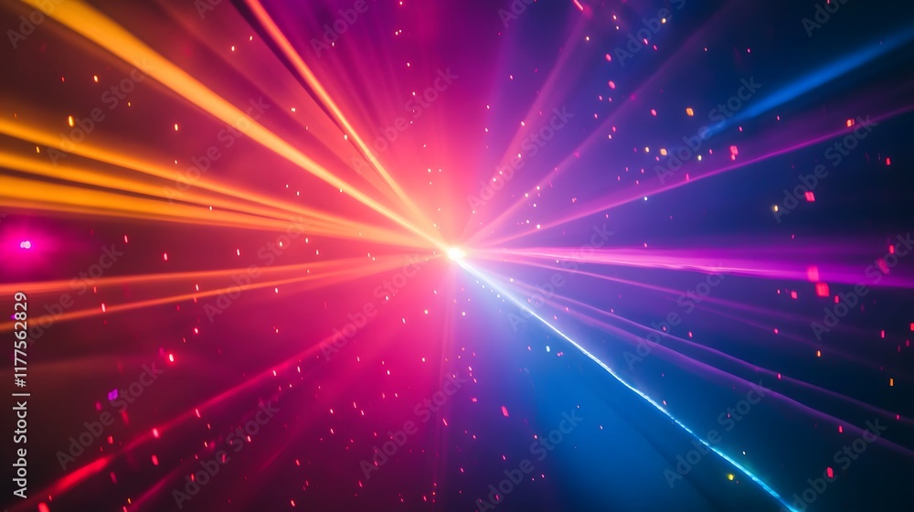 Poster dynamic laser light show indoor space visual display colorful environment abstract viewpoint vibrant