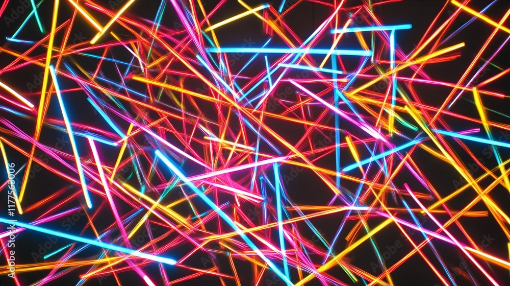 Poster dynamic light display abstract art studio digital artwork dark background close-up vibrant color con