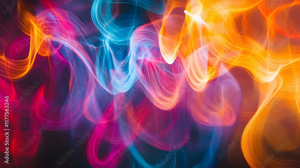 Poster dynamic light trails creating vibrant abstract art studio digital artwork colorful background artist